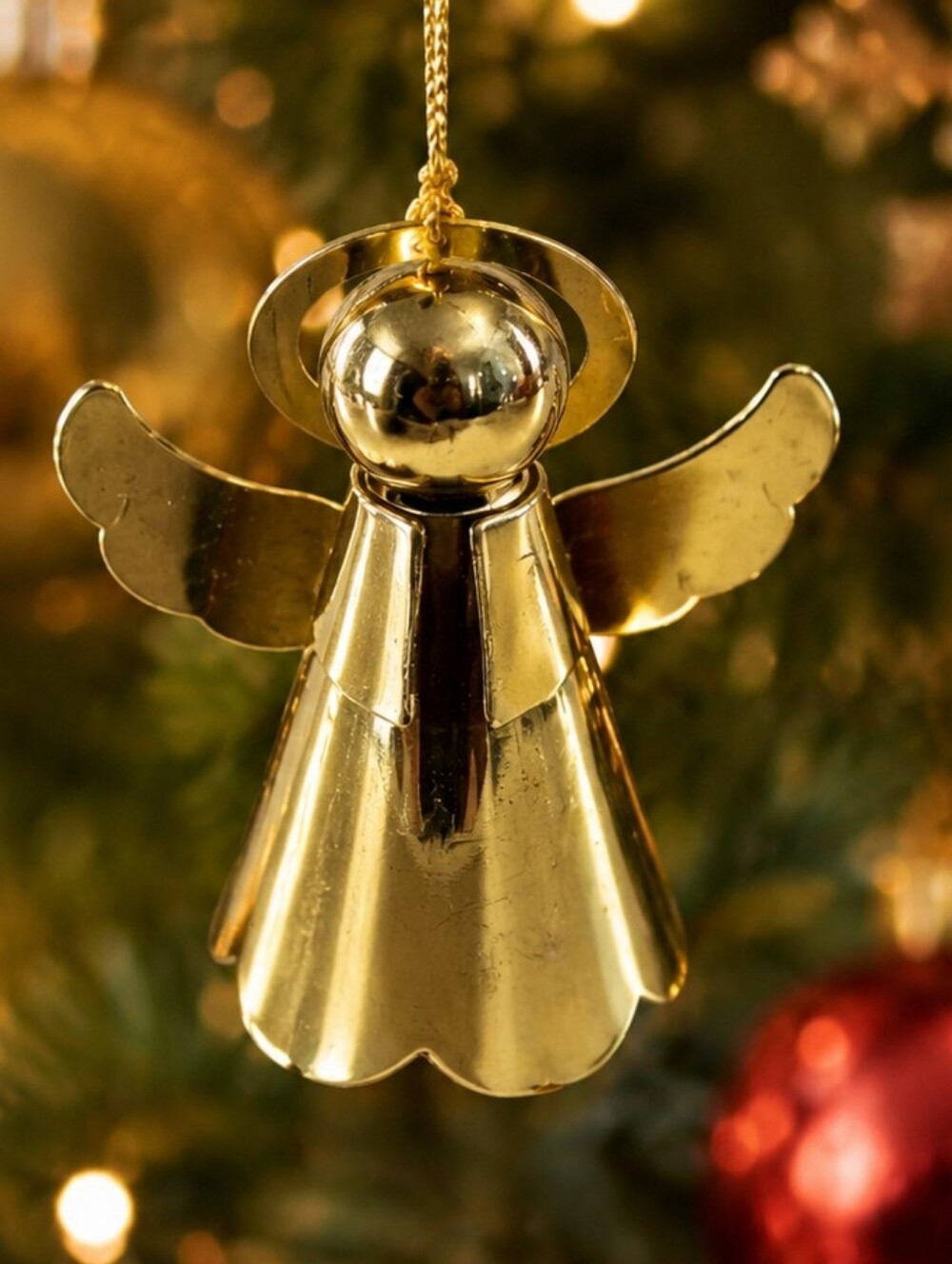 Vintage Gold Tone Metal Angel Christmas Ornament 2.5" Mini Holiday Decor